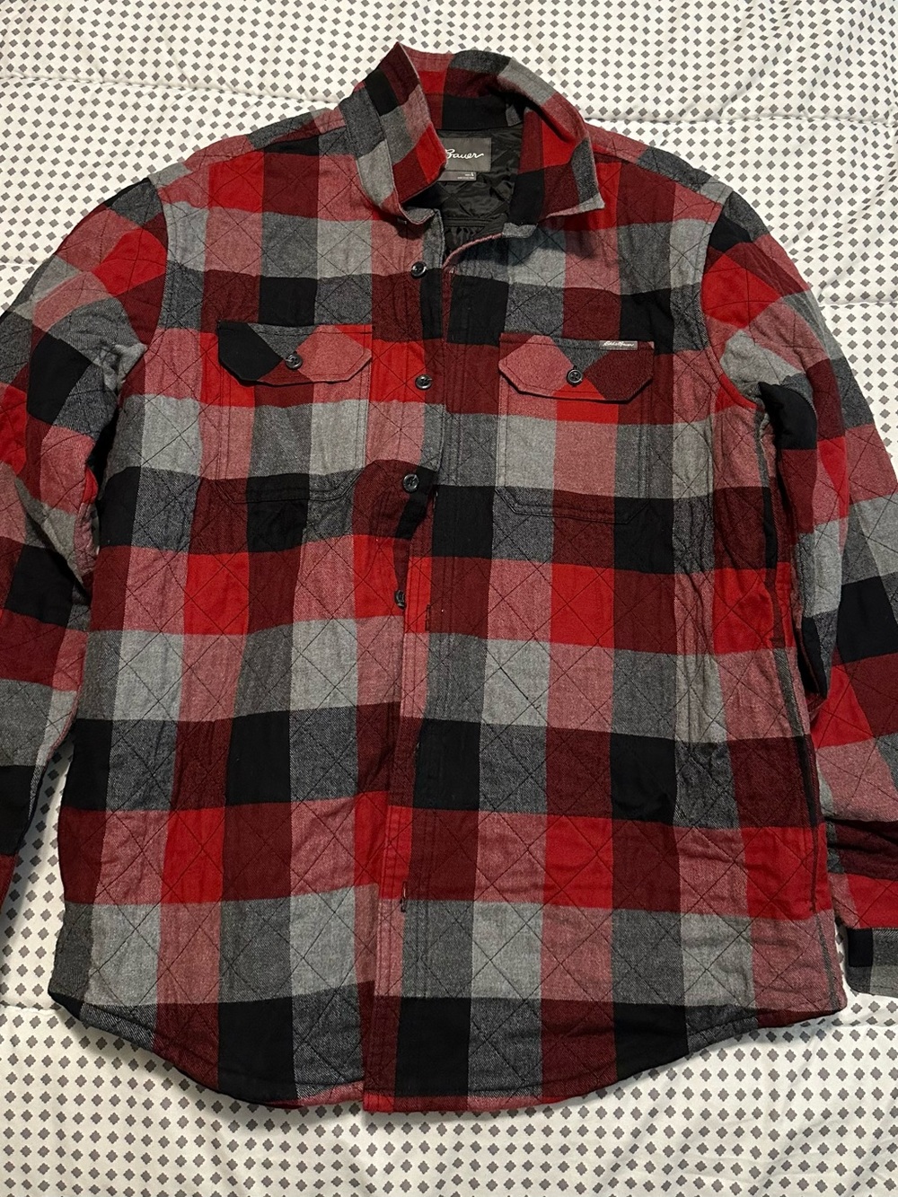 Eddie Bauer Patterned Insulated Long Sleeve Flannel Button Down Jacket